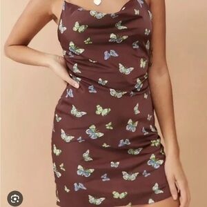 Butterfly Print Brown Dress